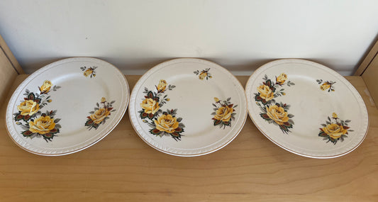 Set of 3 Vintage Brexton Yellow Floral Small Side Plates England 7909