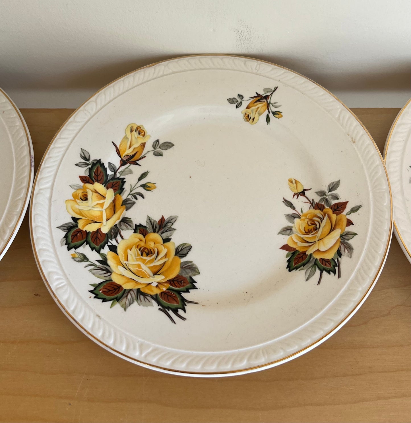 Set of 3 Vintage Brexton Yellow Floral Small Side Plates England 7909