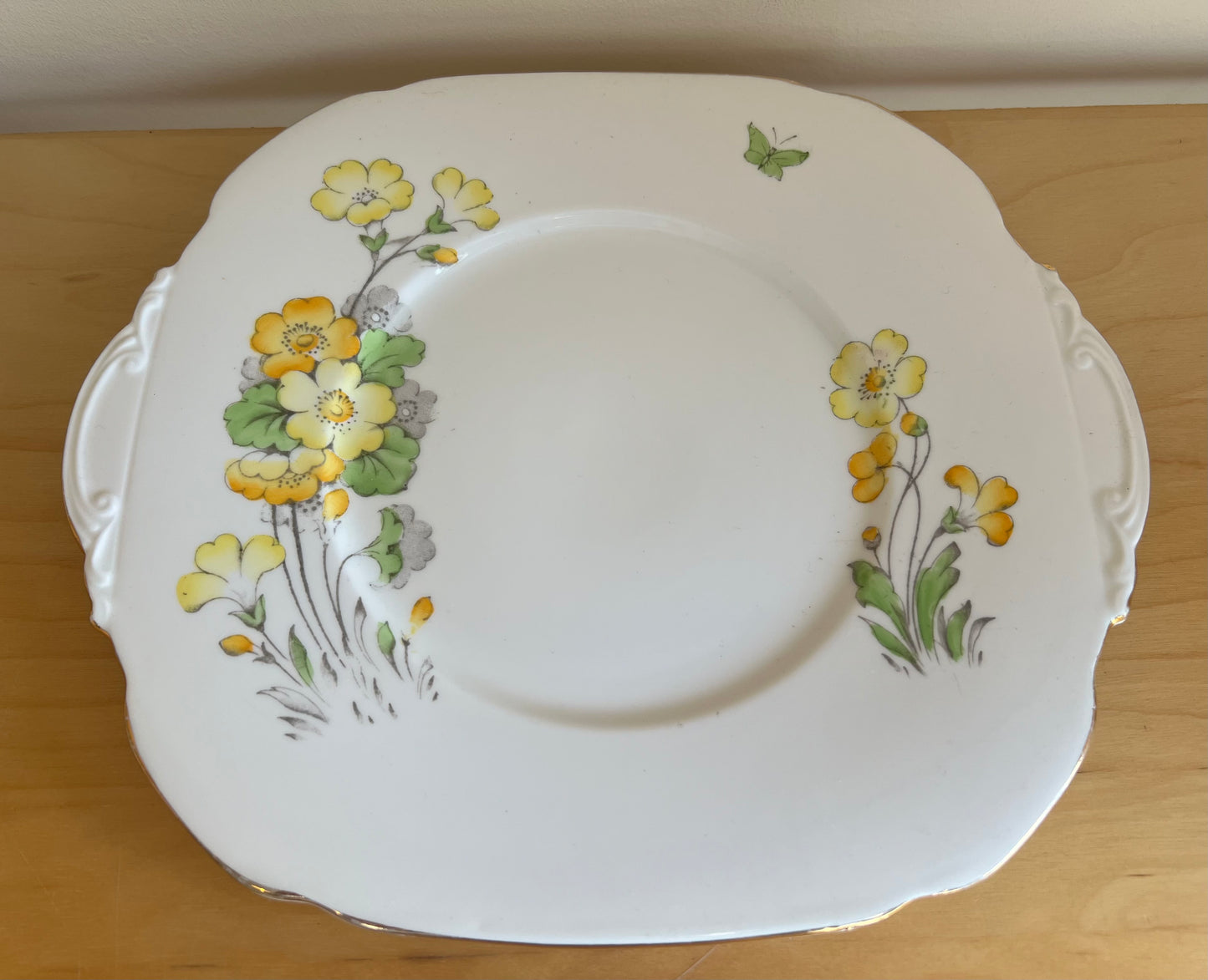 Vintage Roslyn Fine Bone China Square Cake / Side Plate Yellow Floral Gloria