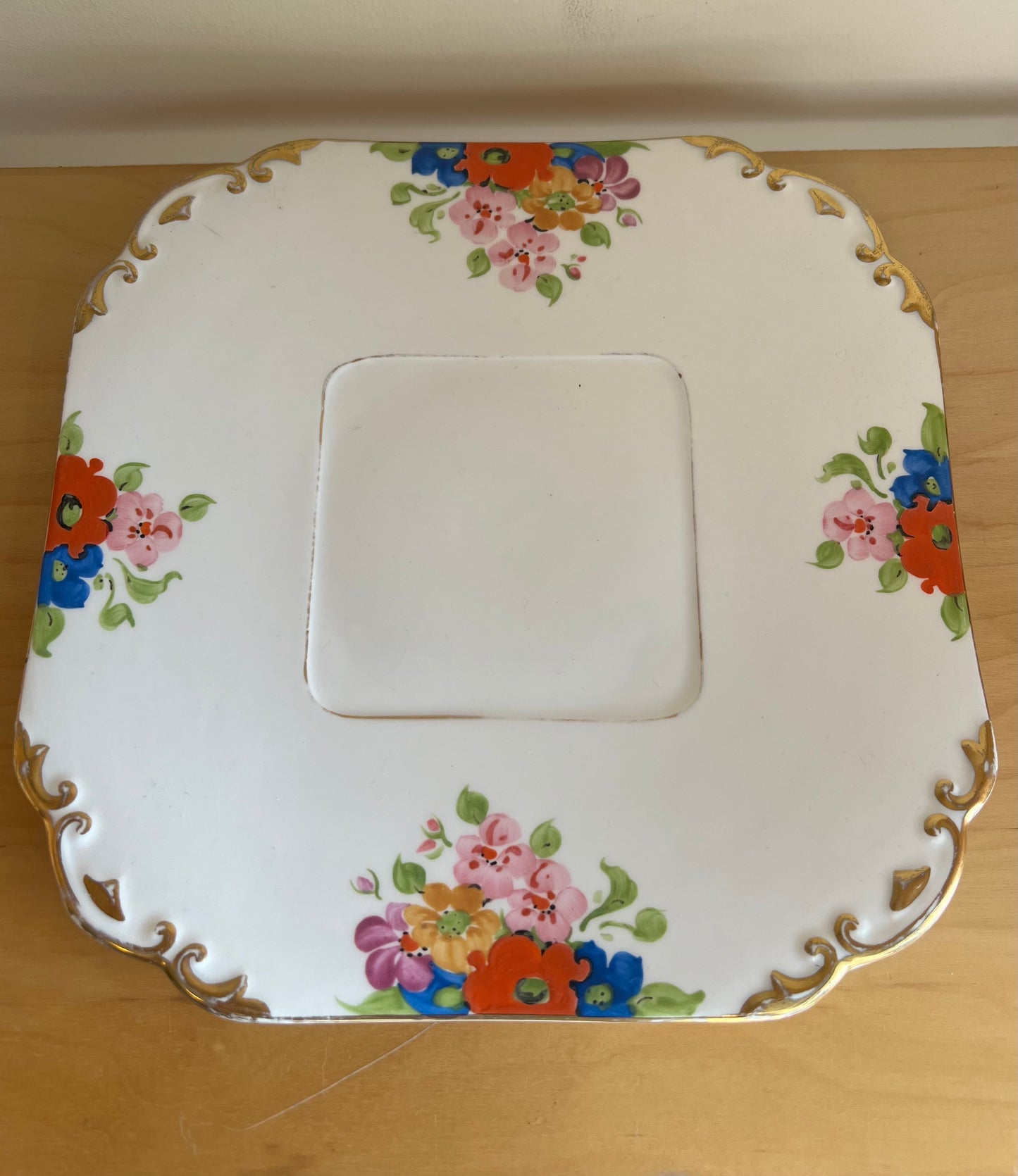 Vintage Carlton Ware Square Cake Plate Hand Painted with Flowers Gold Edge 4693