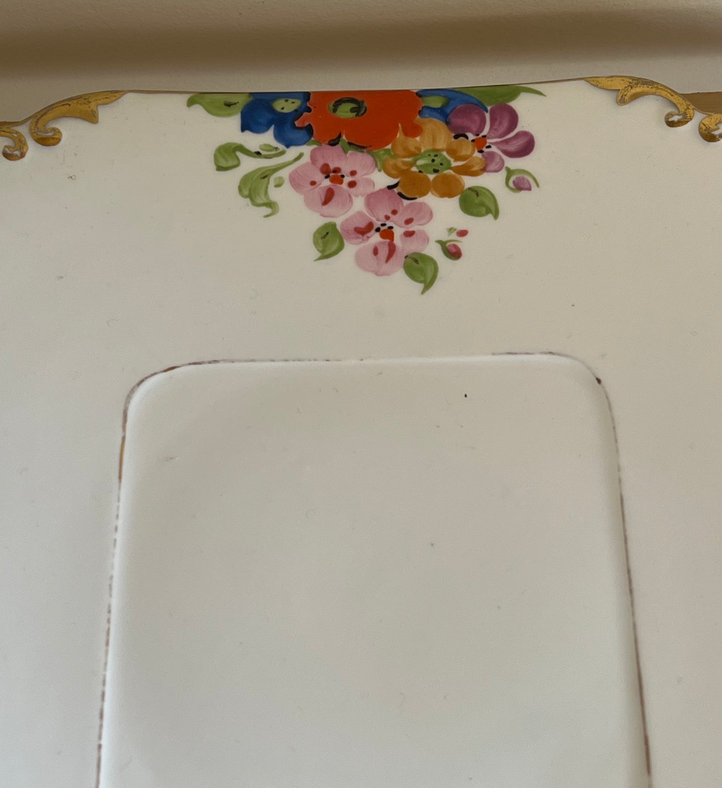 Vintage Carlton Ware Square Cake Plate Hand Painted with Flowers Gold Edge 4693