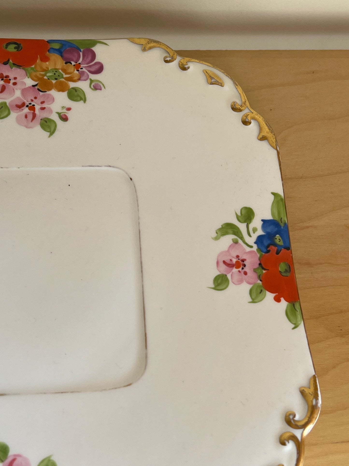 Vintage Carlton Ware Square Cake Plate Hand Painted with Flowers Gold Edge 4693