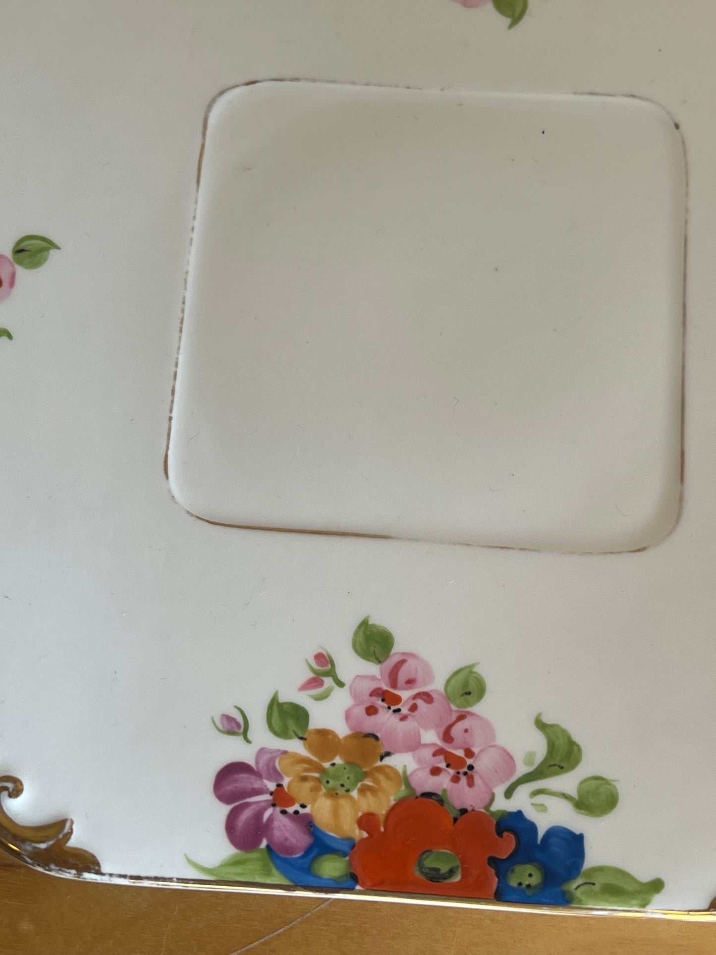 Vintage Carlton Ware Square Cake Plate Hand Painted with Flowers Gold Edge 4693