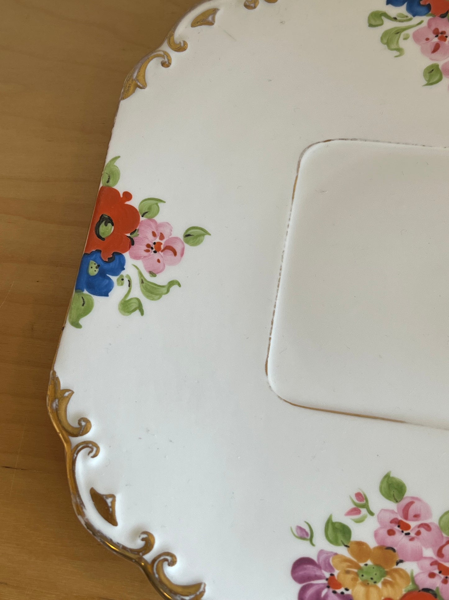 Vintage Carlton Ware Square Cake Plate Hand Painted with Flowers Gold Edge 4693