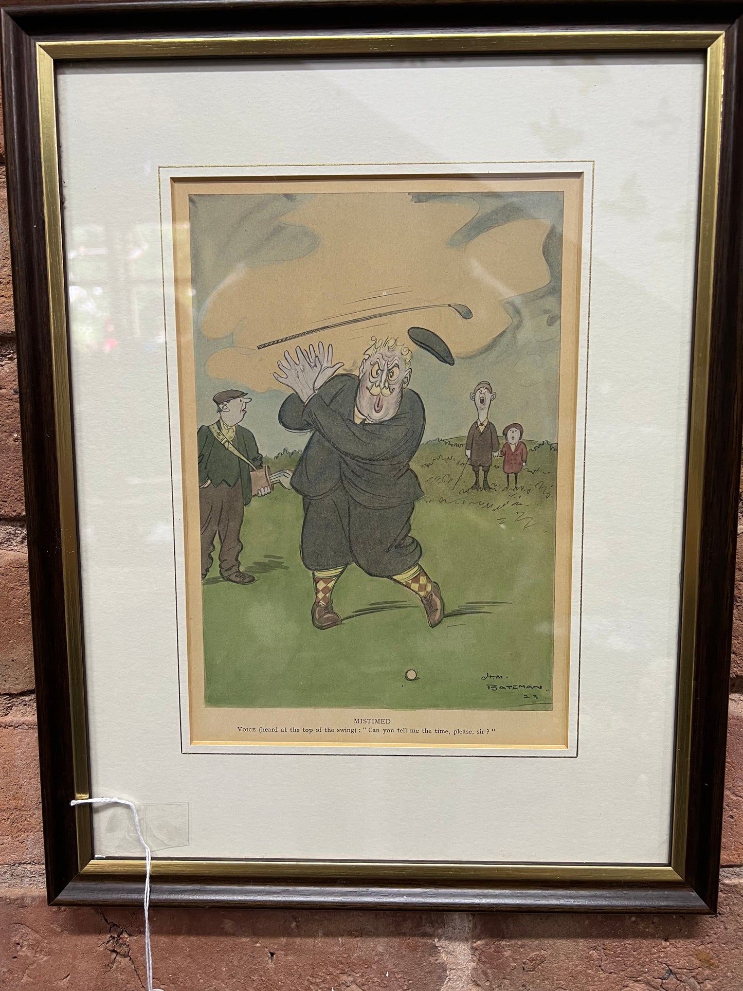 H.M.Bateman Antique Humorous Cartoon Golf Print - FRAMED - Mistimed - 1923