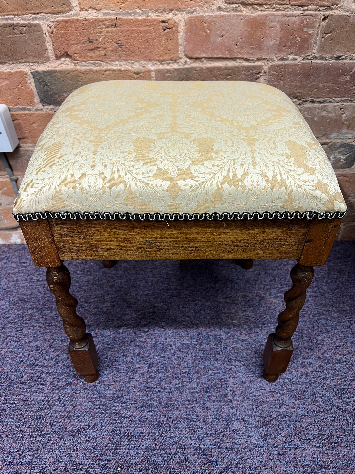 Antique Barley Twist Footstool with a Cream Upholstered Seat