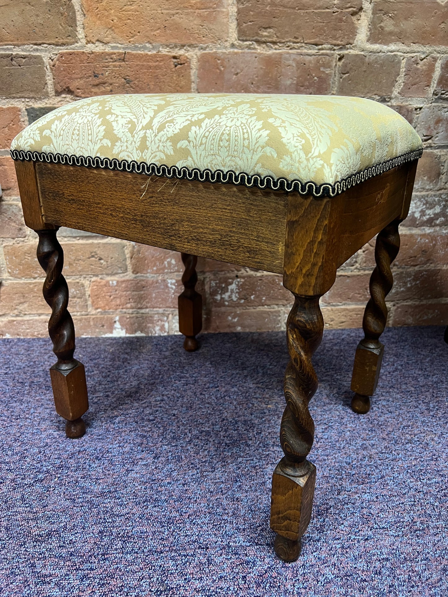 Antique Barley Twist Footstool with a Cream Upholstered Seat