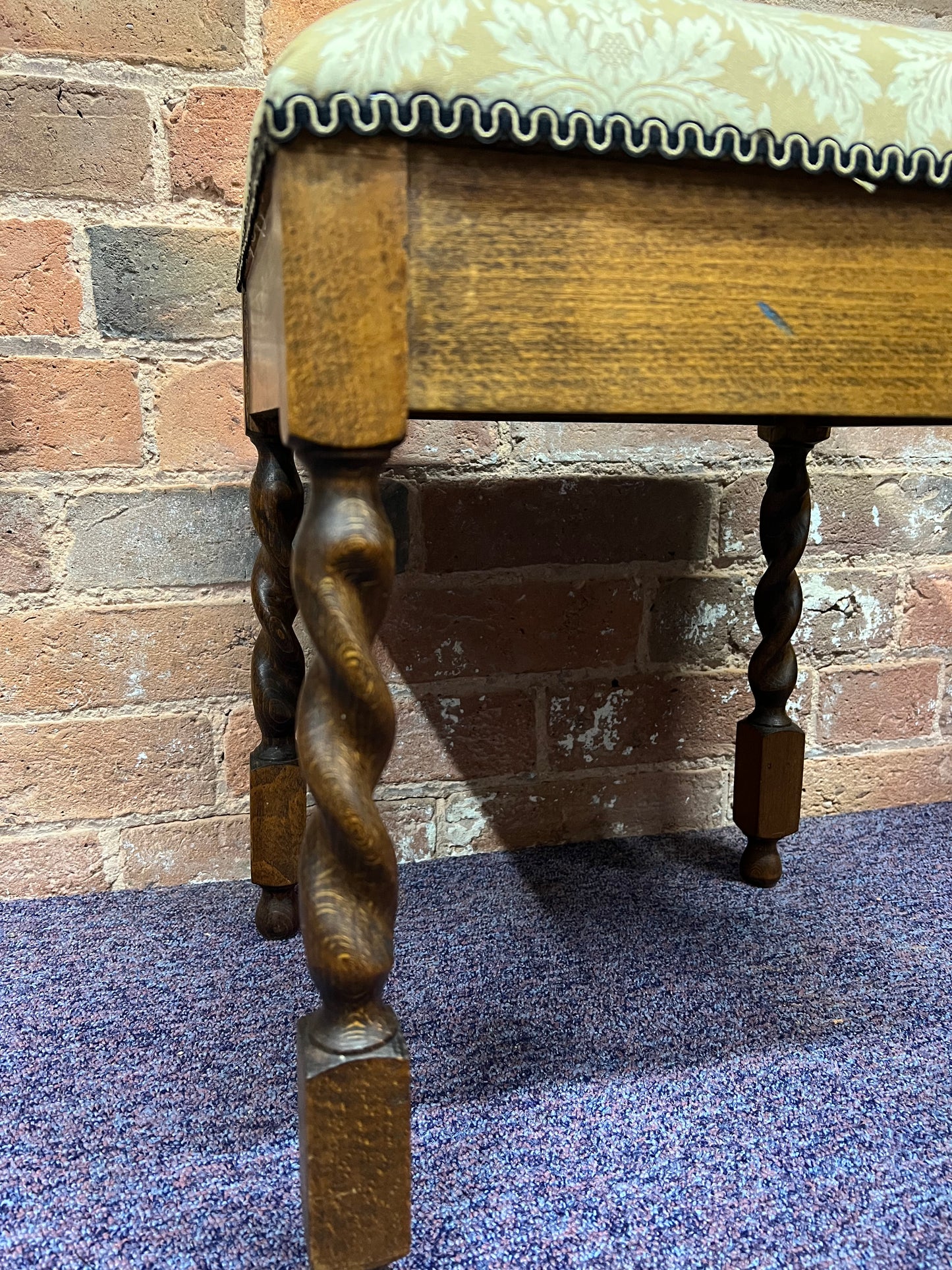 Antique Barley Twist Footstool with a Cream Upholstered Seat