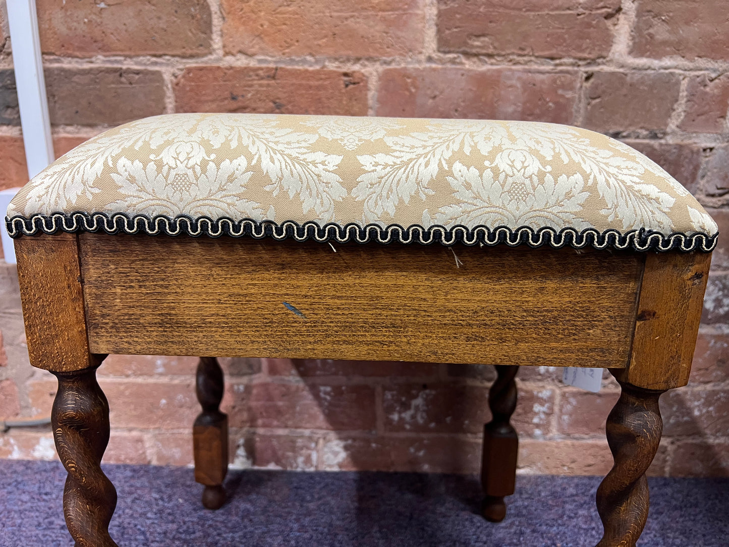 Antique Barley Twist Footstool with a Cream Upholstered Seat