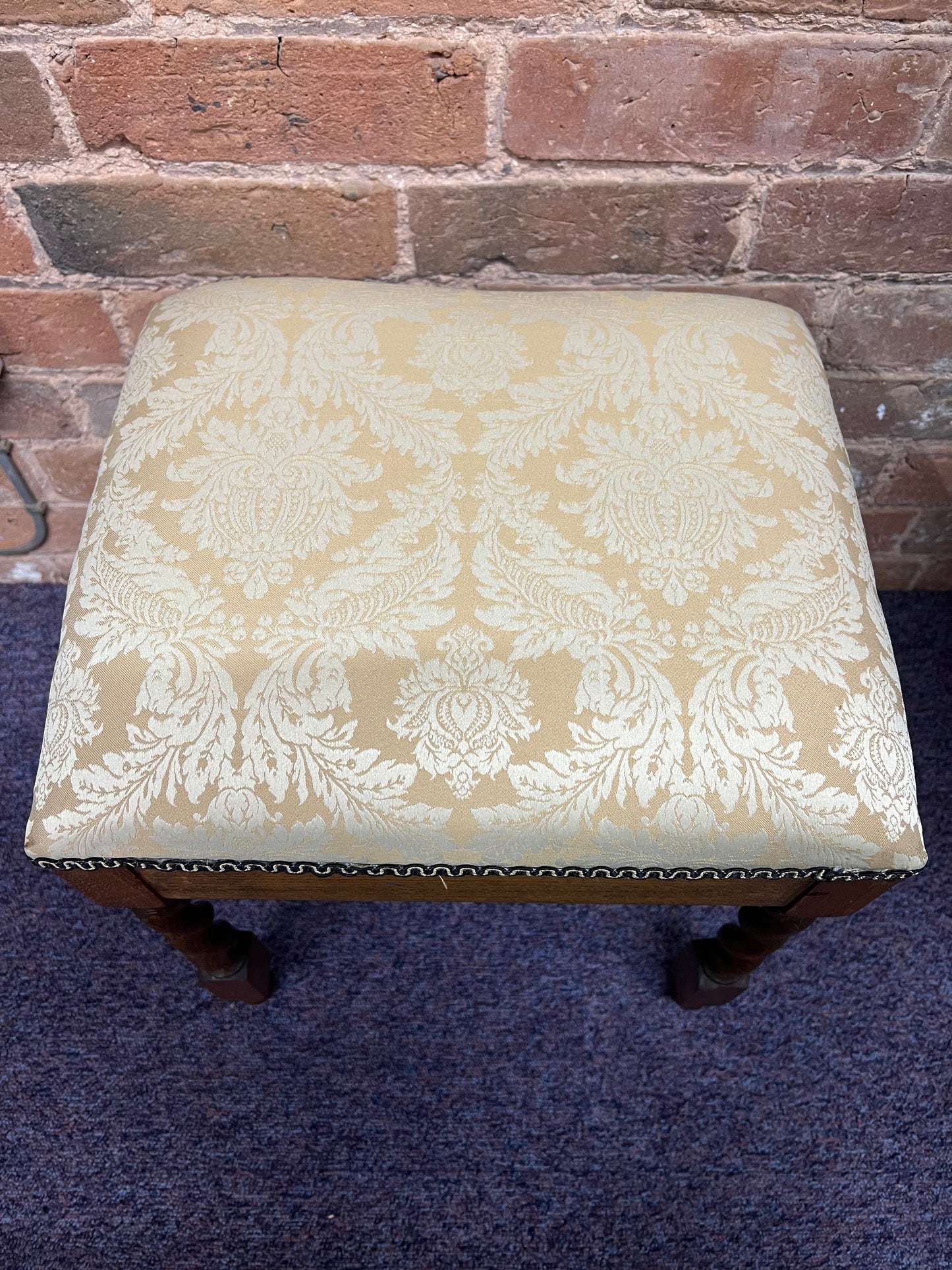 Antique Barley Twist Footstool with a Cream Upholstered Seat