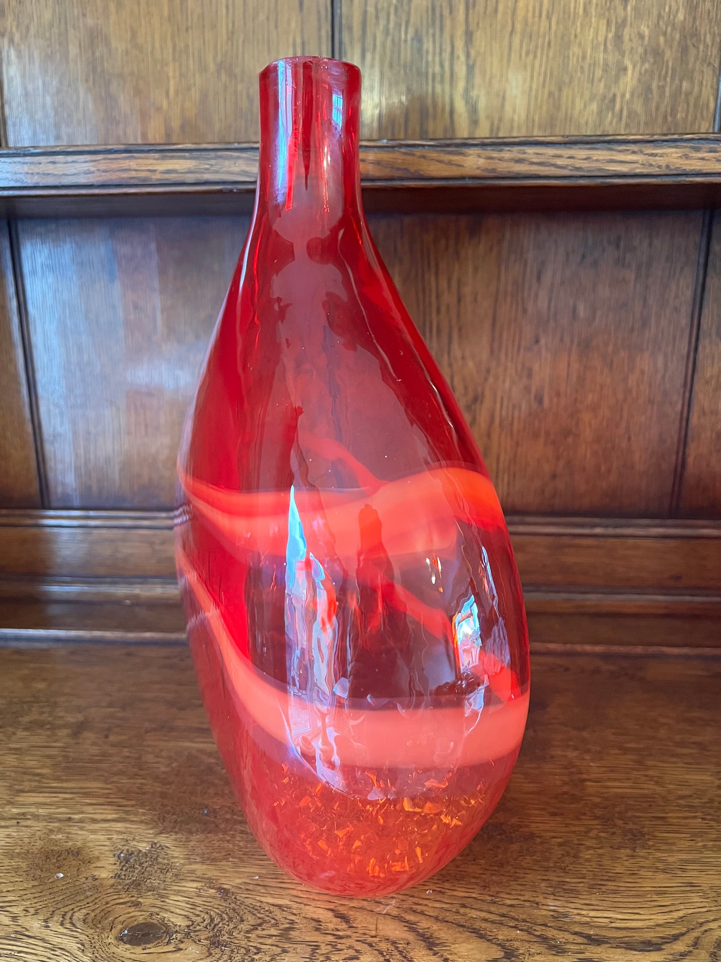 Vintage Red Patterned Hand Blown Vase Unusual